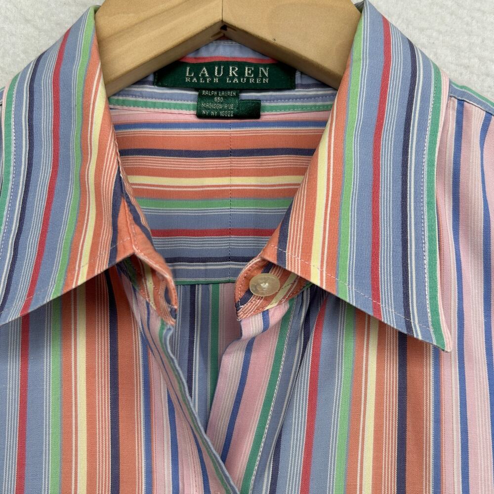 LAUREN RALPH LAUREN Top M Striped Shirt Button Up Long Sleeve Cotton